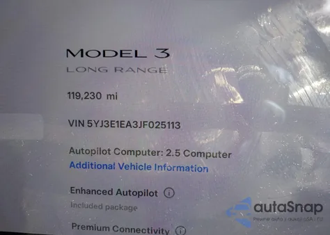 2018 Tesla Model 3 Long Range/Mid Range from USA, damaged, VIN 5YJ3E1EA3JF025113